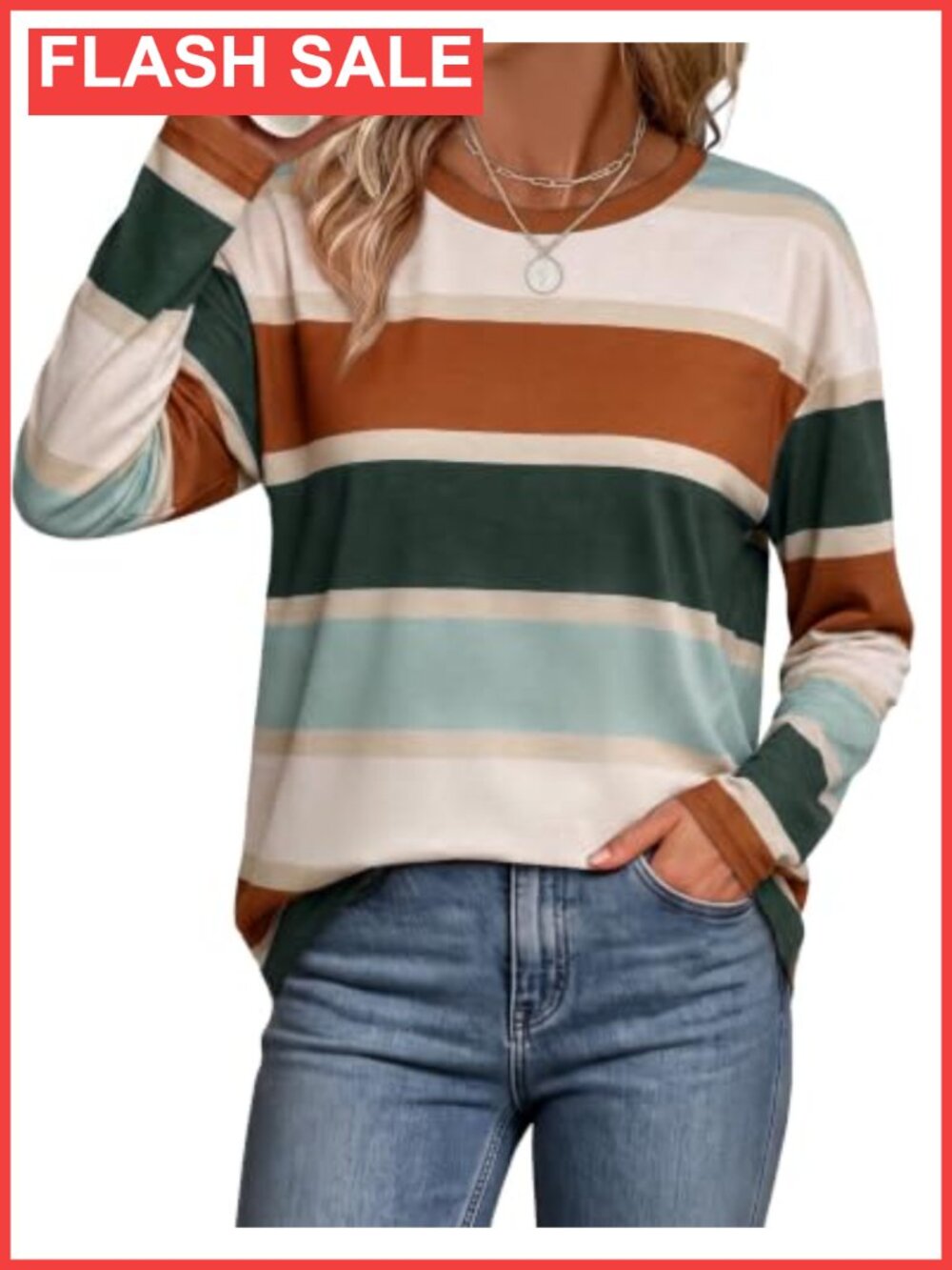 Oversized Striped Long Sleeve Crew Neck Pullover Top Loose Fit Fall